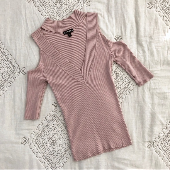 Express Tops - EXPRESS Reversible Cut-Out Shoulder Choker Sweater